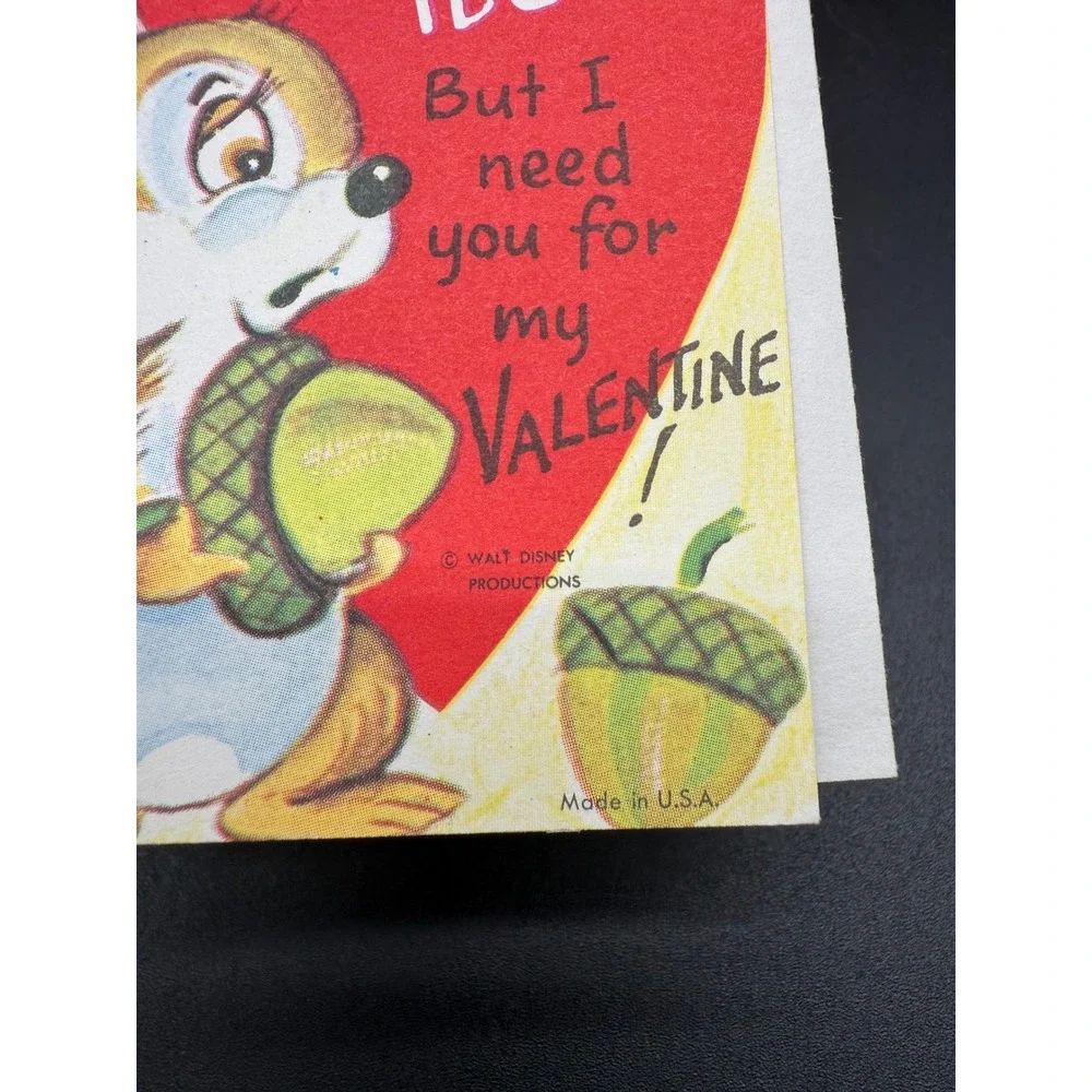 Vintage Walt Disney Valentine Card Chip and Dale Corny Acorn Theme 1960s Die-Cut